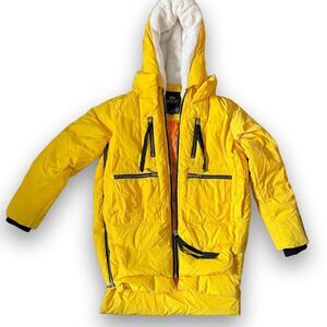 OROLAY Women’s XS Yellow Long Puffer Winter Coat Sherpa Hood Parka Jacket